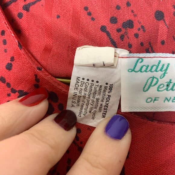 Lady‎ Carol of New York red jacquard abstract paint splatter midi dress size 12P - Picture 7 of 10